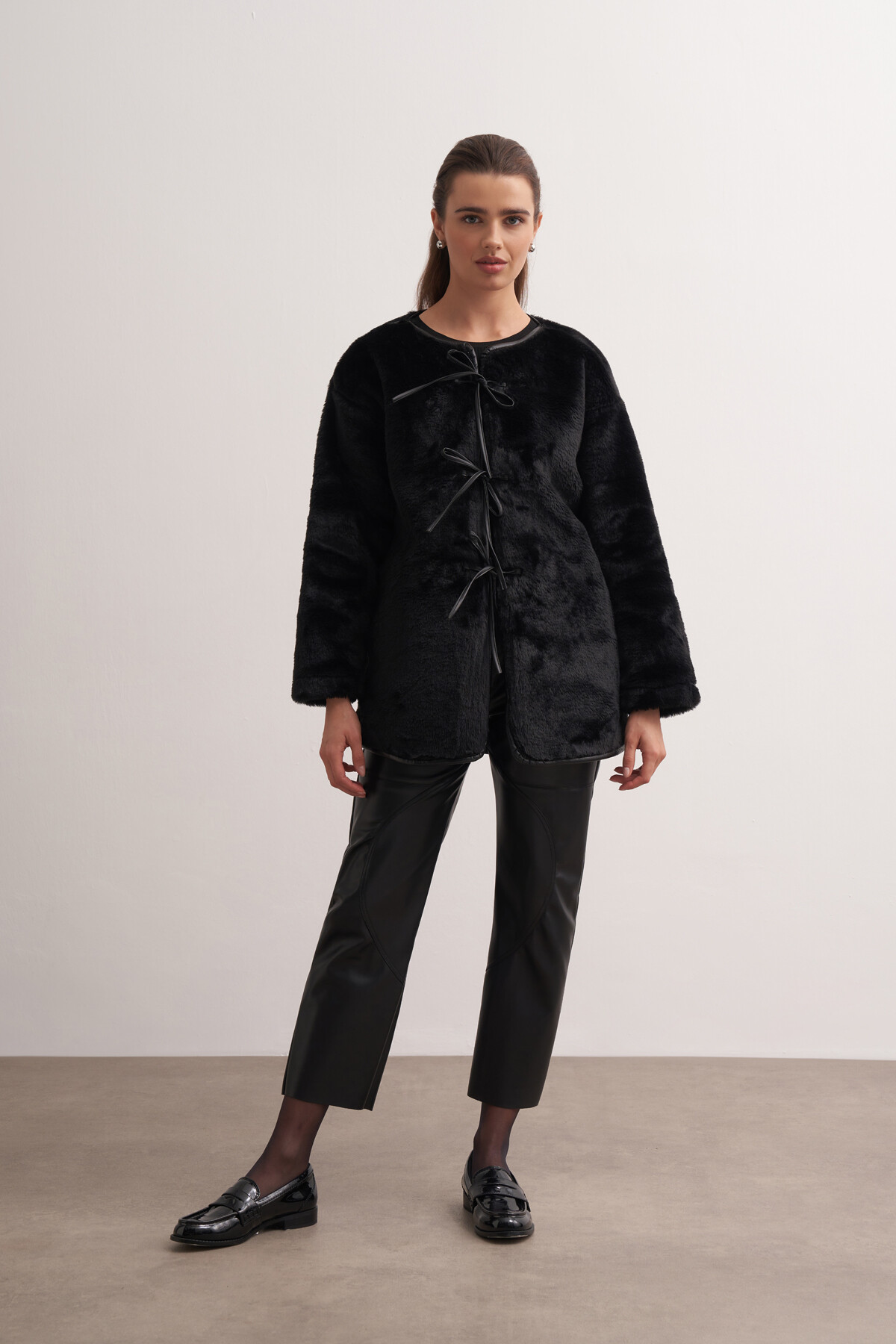 Plush Jacket with Leather Detail