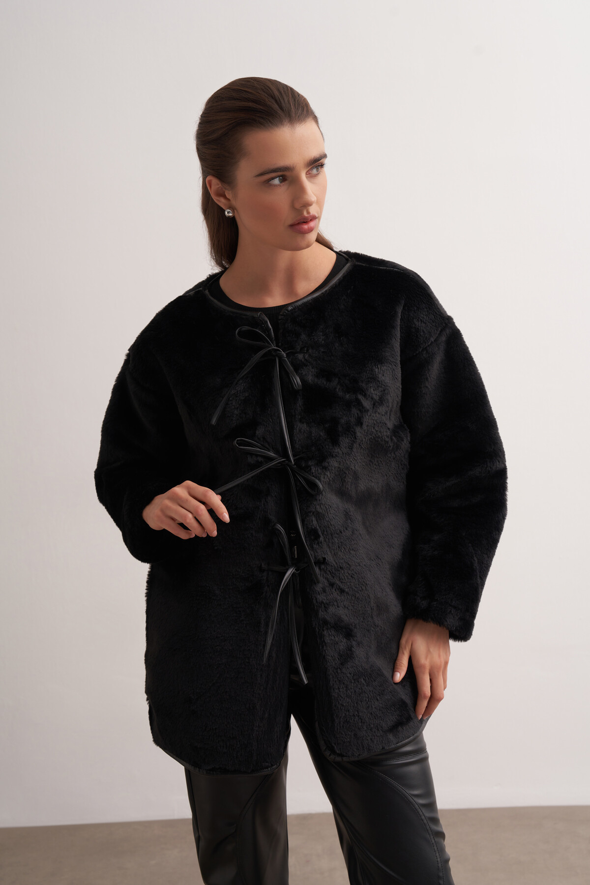 Plush Jacket with Leather Detail