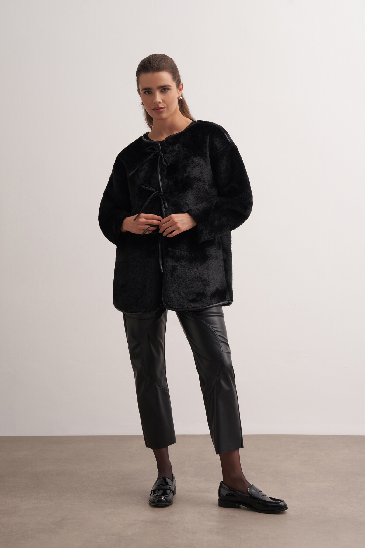 Plush Jacket with Leather Detail