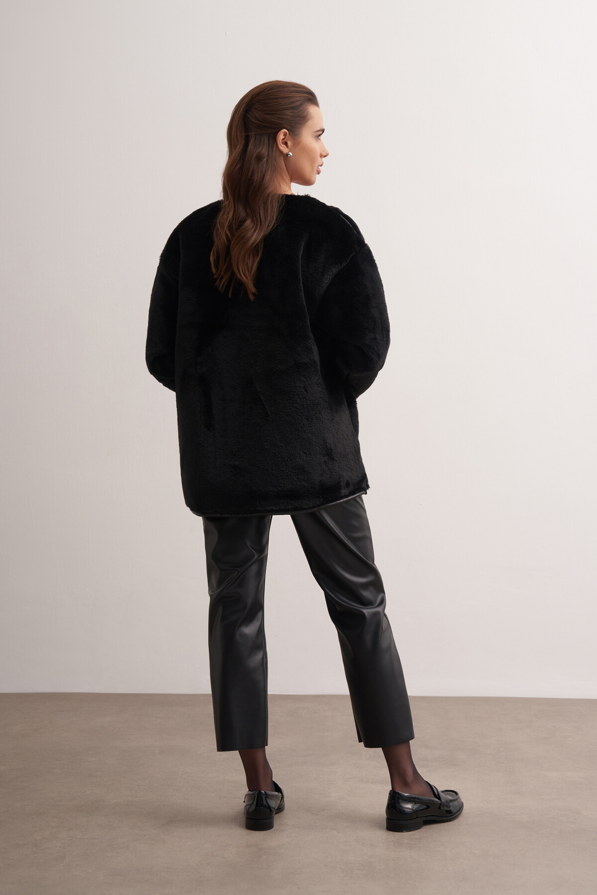 Plush Jacket with Leather Detail