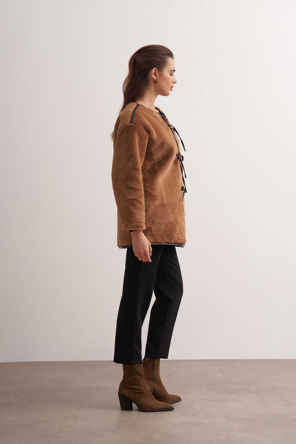 Plush Jacket with Leather Detail