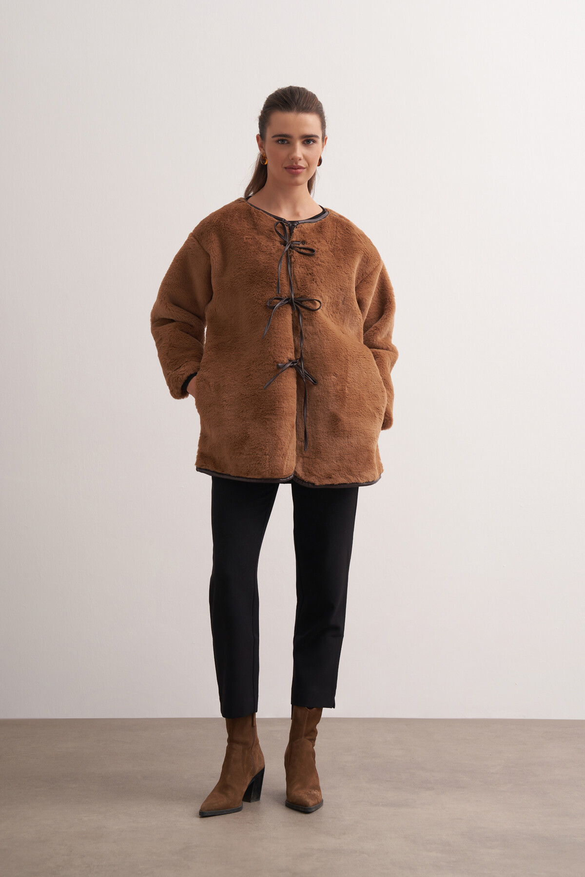 Plush Jacket with Leather Detail