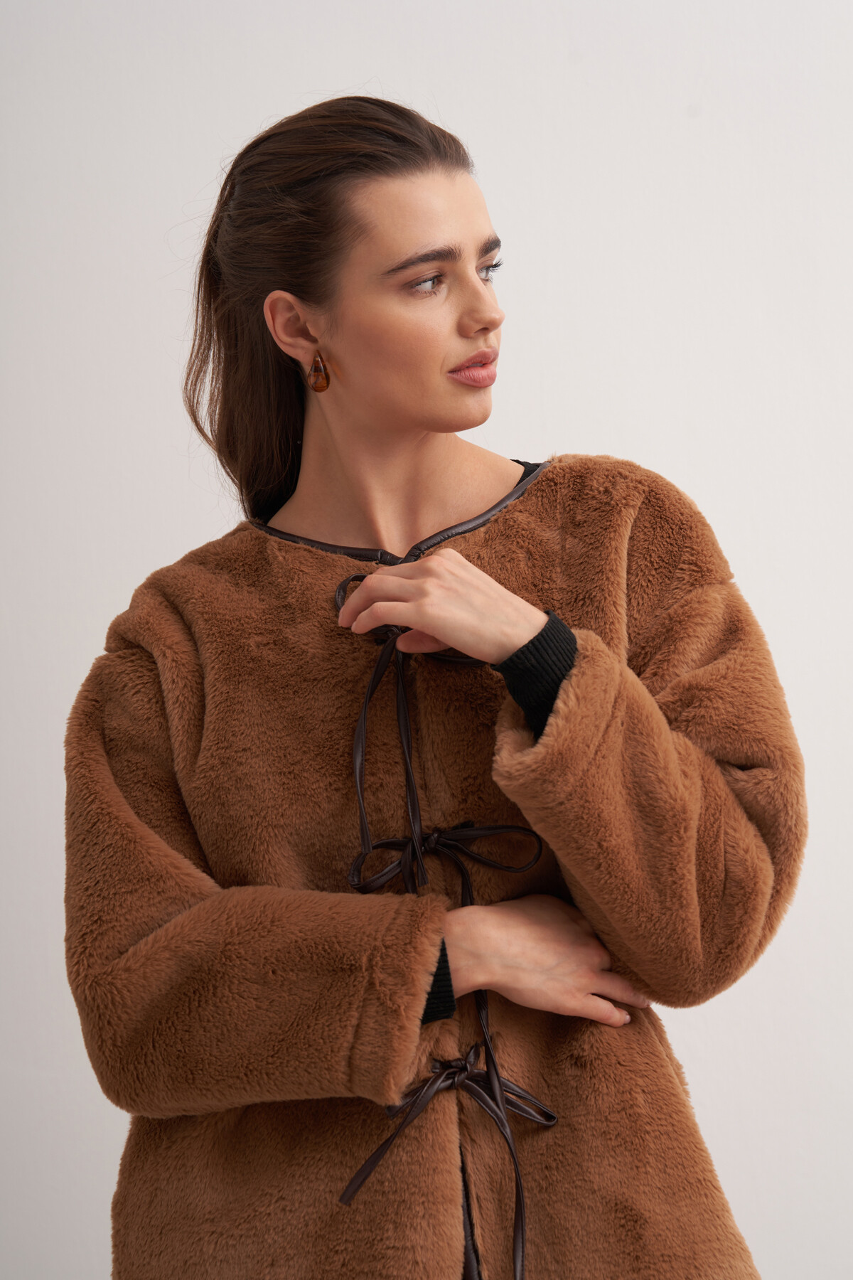 Plush Jacket with Leather Detail