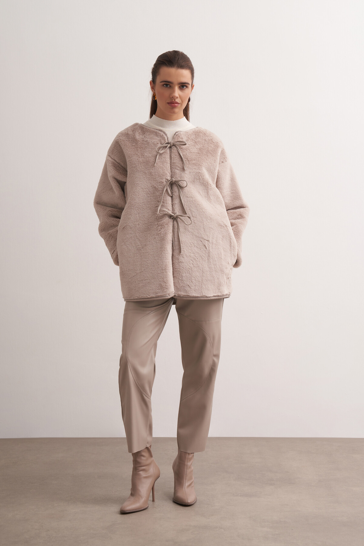 Plush Jacket with Leather Detail