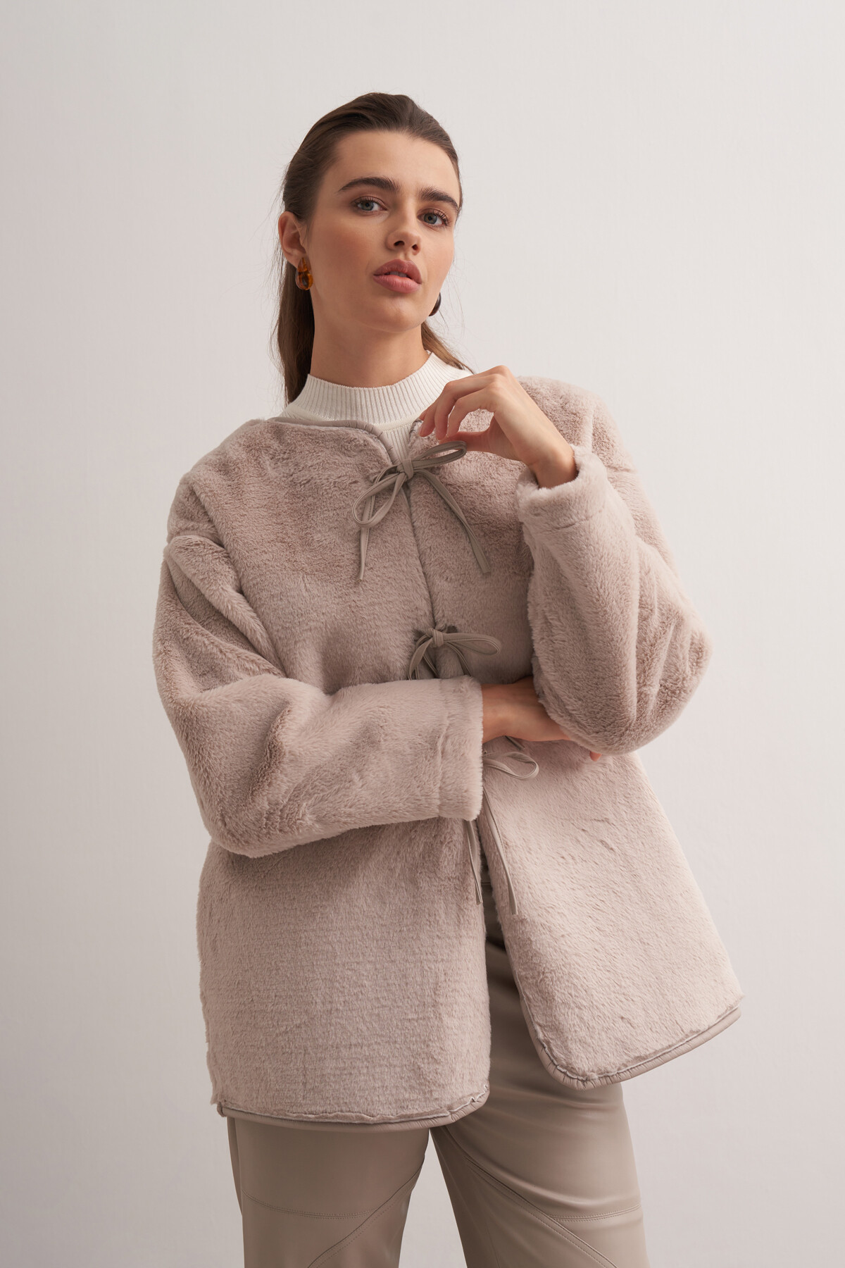 Plush Jacket with Leather Detail