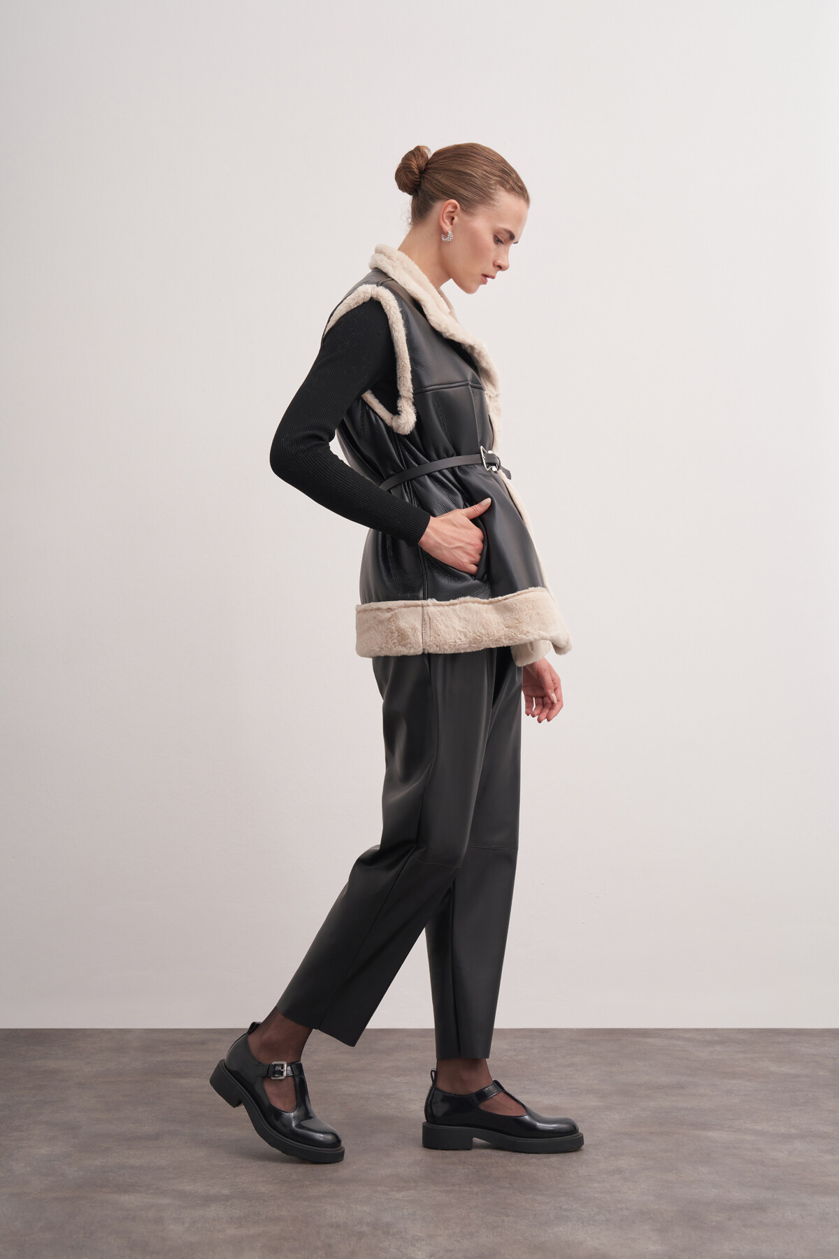 Plush Detailed Leather Vest