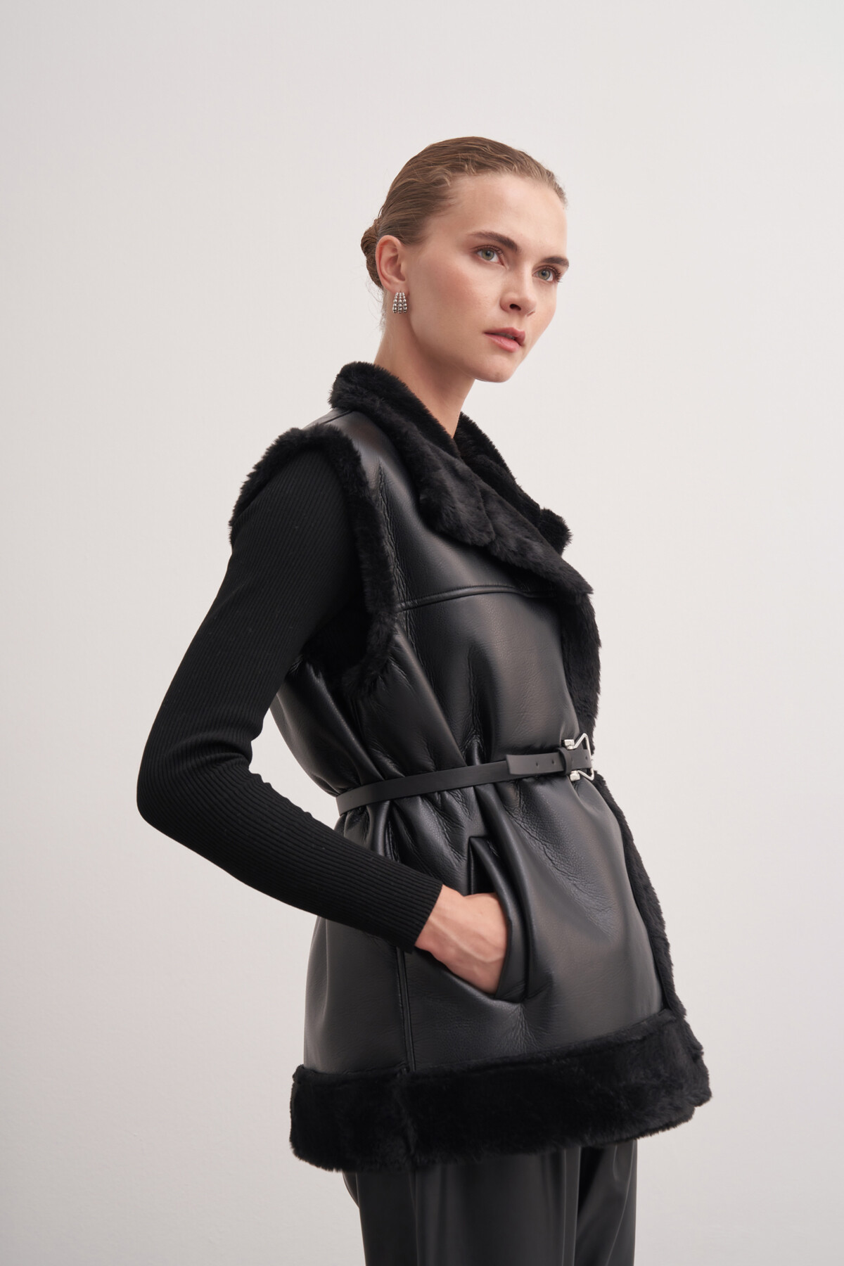 Plush Detailed Leather Vest