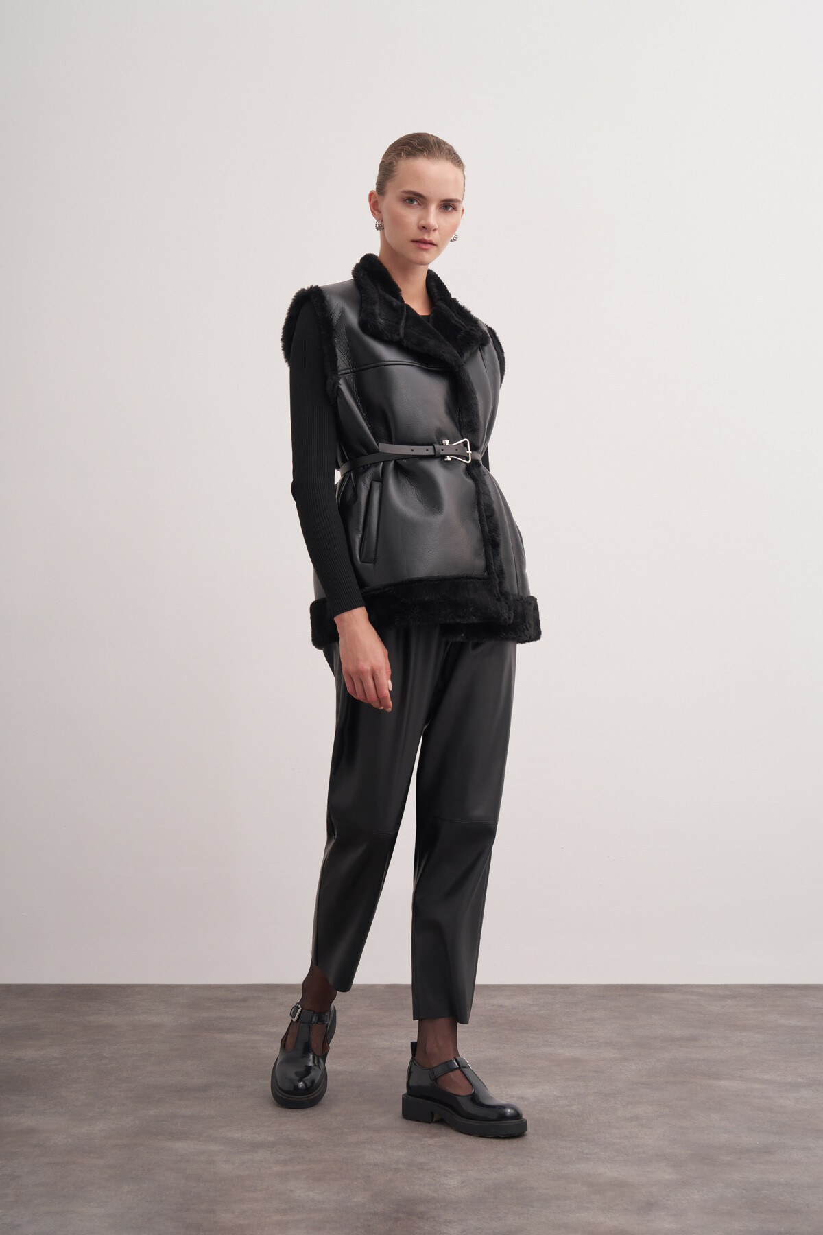 Plush Detailed Leather Vest