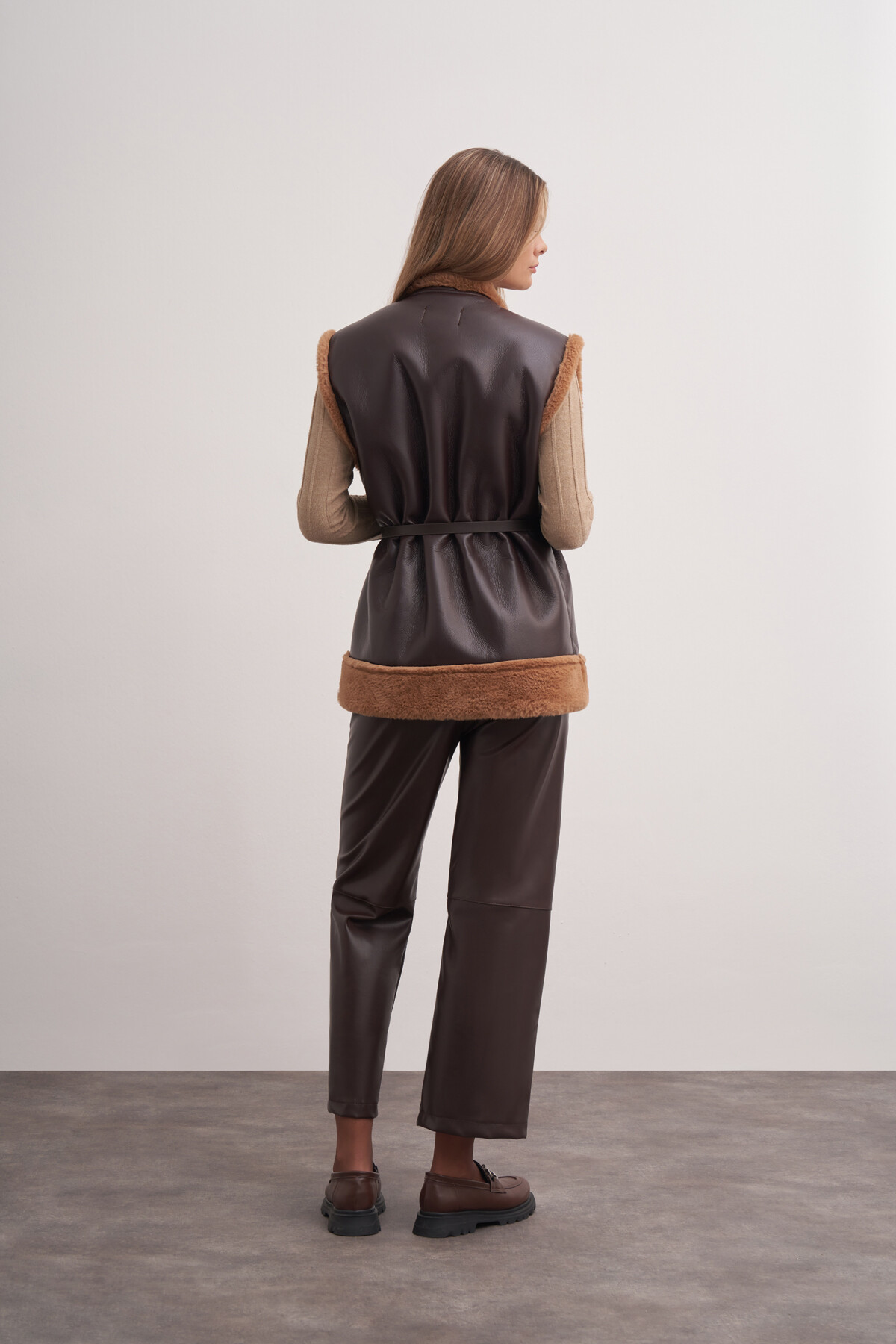 Plush Detailed Leather Vest