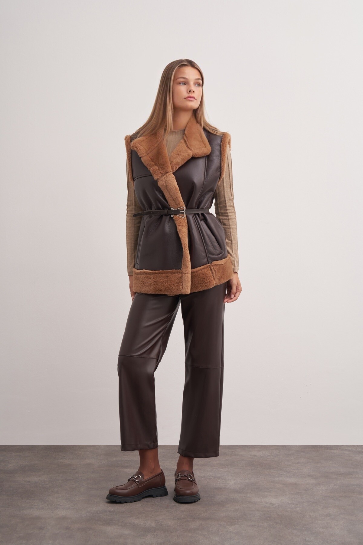 Plush Detailed Leather Vest