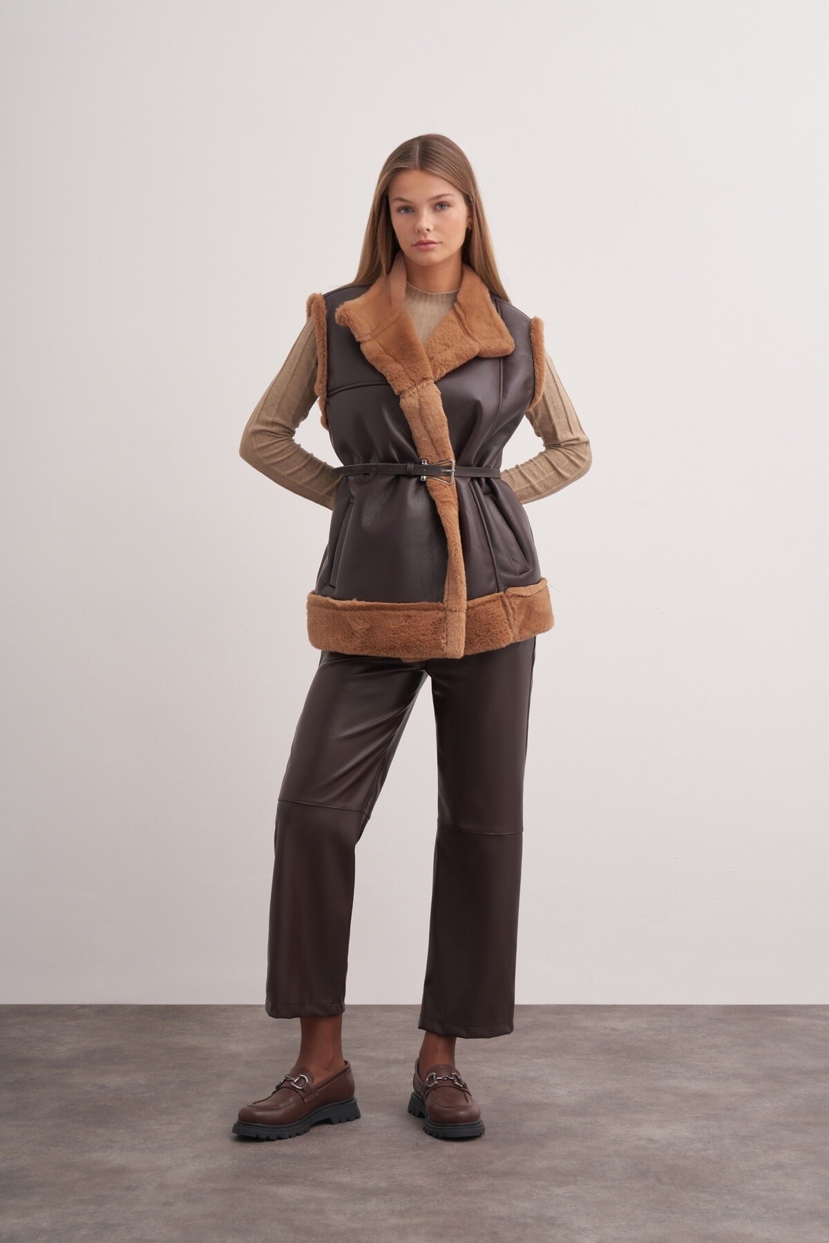 Plush Detailed Leather Vest