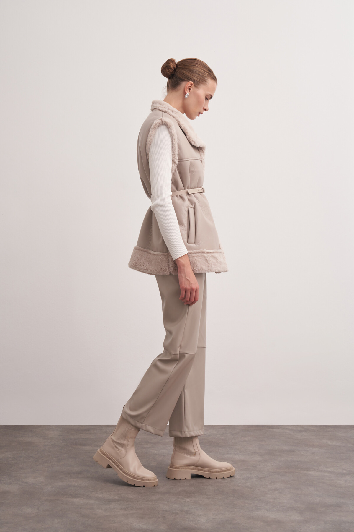 Plush Detailed Leather Vest