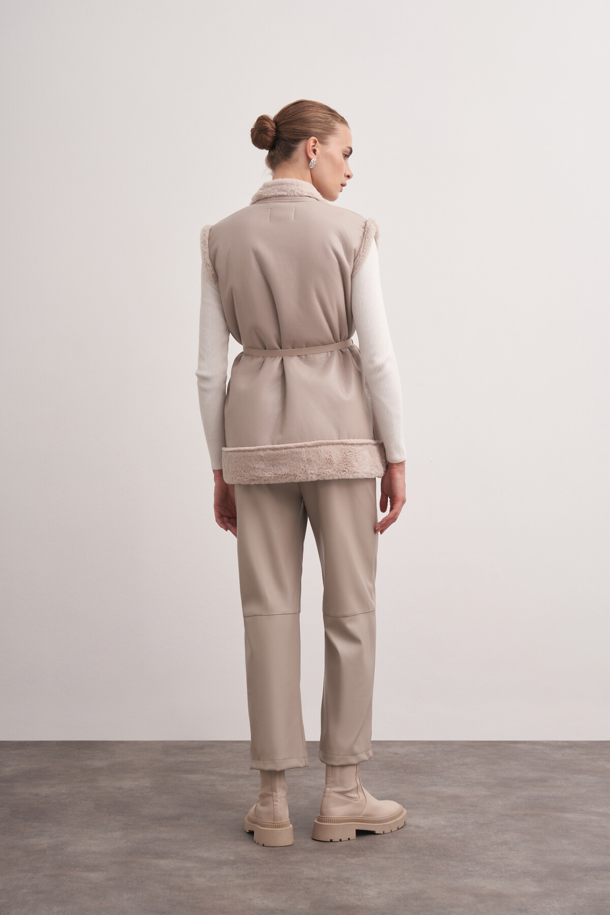 Plush Detailed Leather Vest