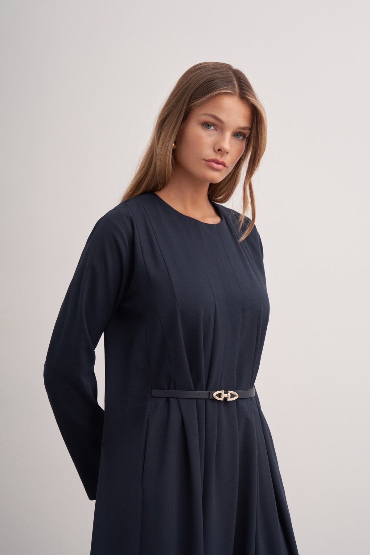 Pleat Detailed Belted Dress