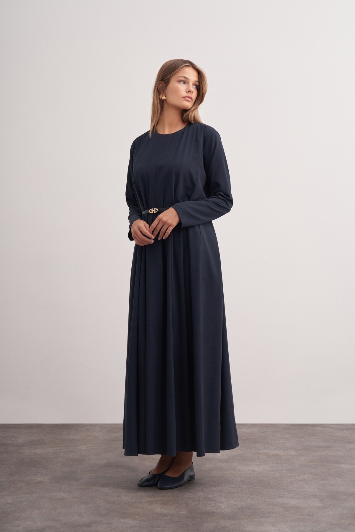 Pleat Detailed Belted Dress