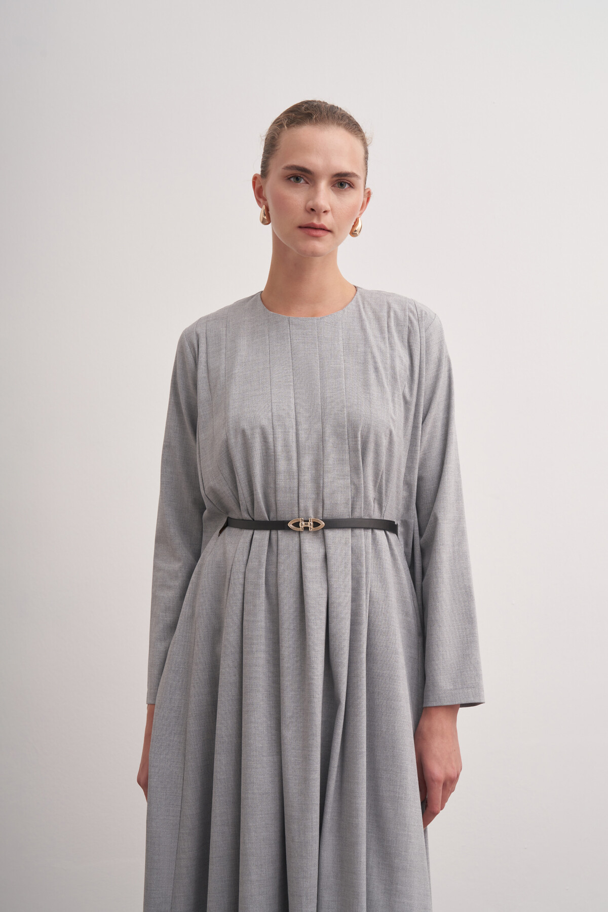 Pleat Detailed Belted Dress