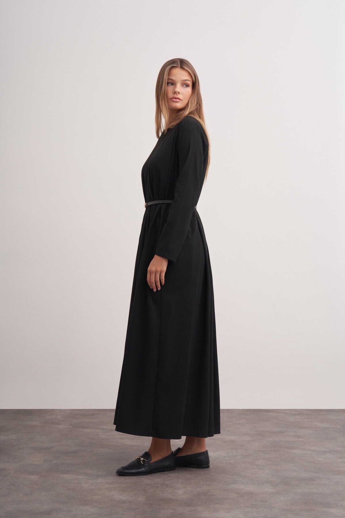 Pleat Detailed Belted Dress