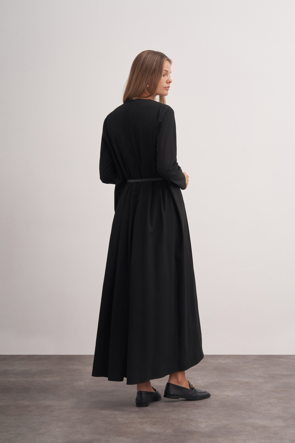 Pleat Detailed Belted Dress