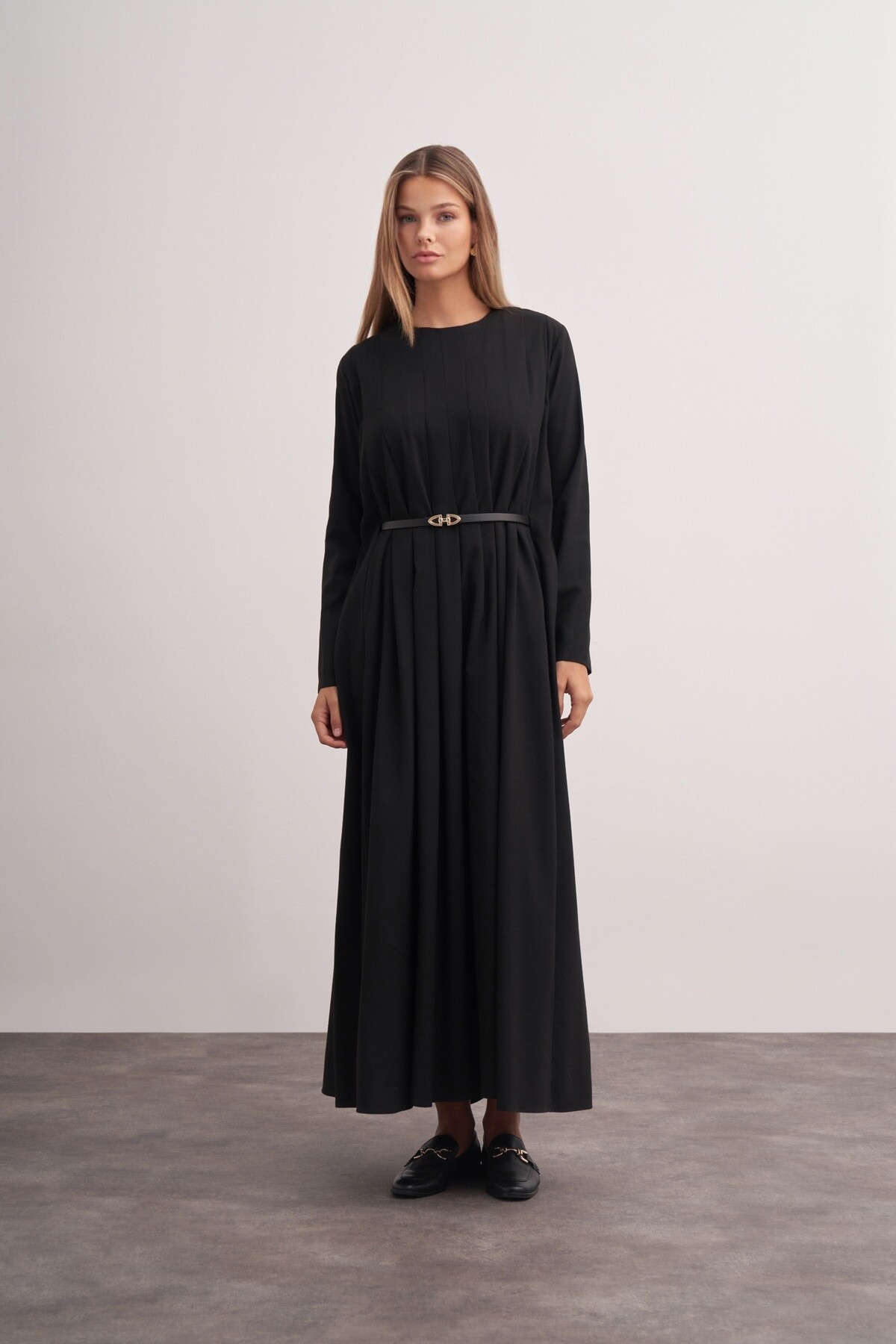 Pleat Detailed Belted Dress