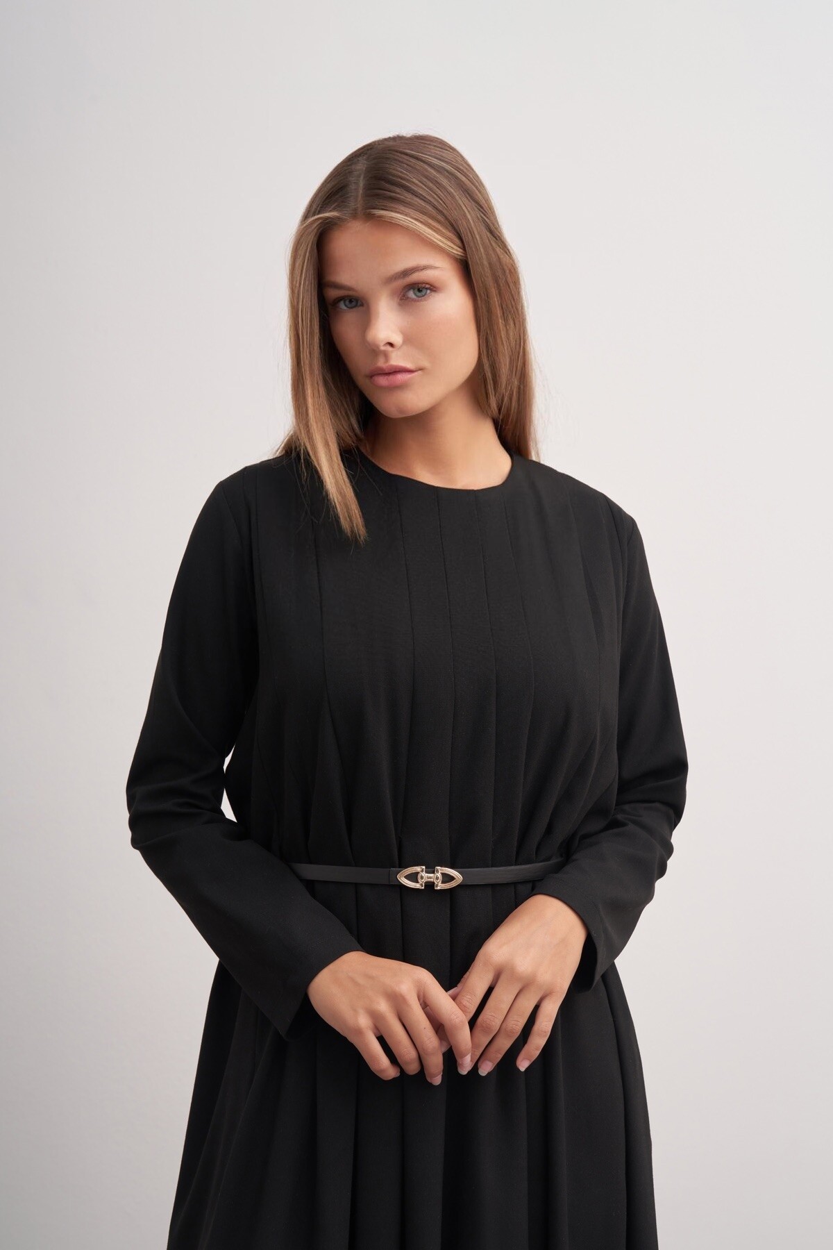 Pleat Detailed Belted Dress