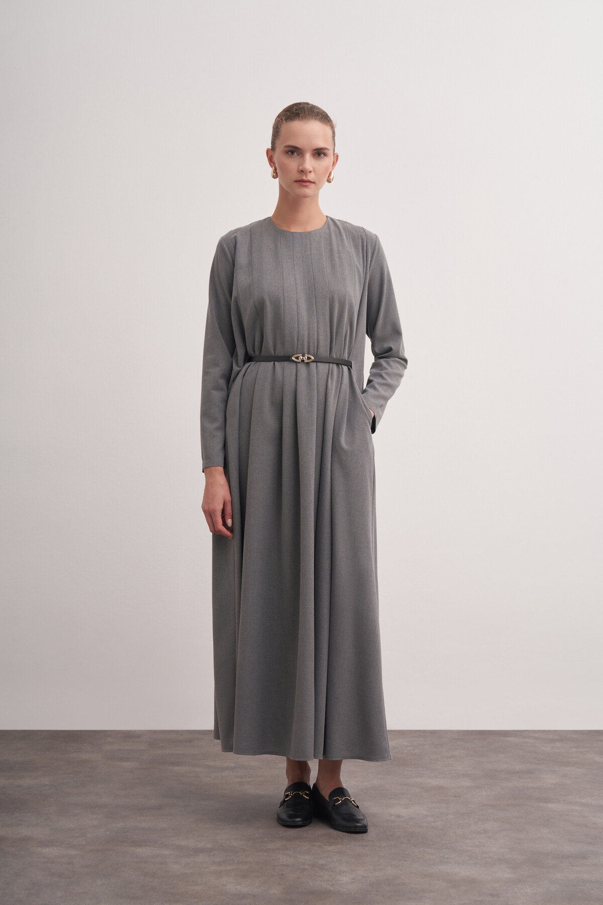 Pleat Detailed Belted Dress