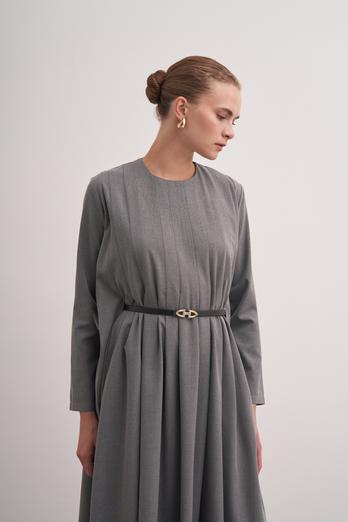 Pleat Detailed Belted Dress