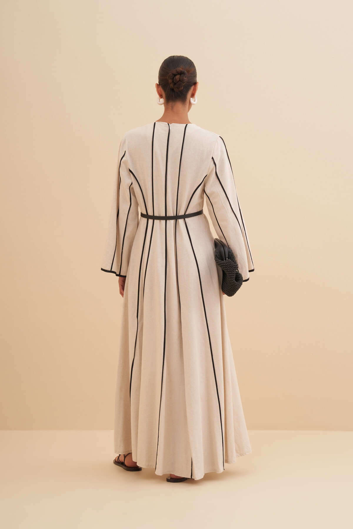 Şeritli Keten Elbise