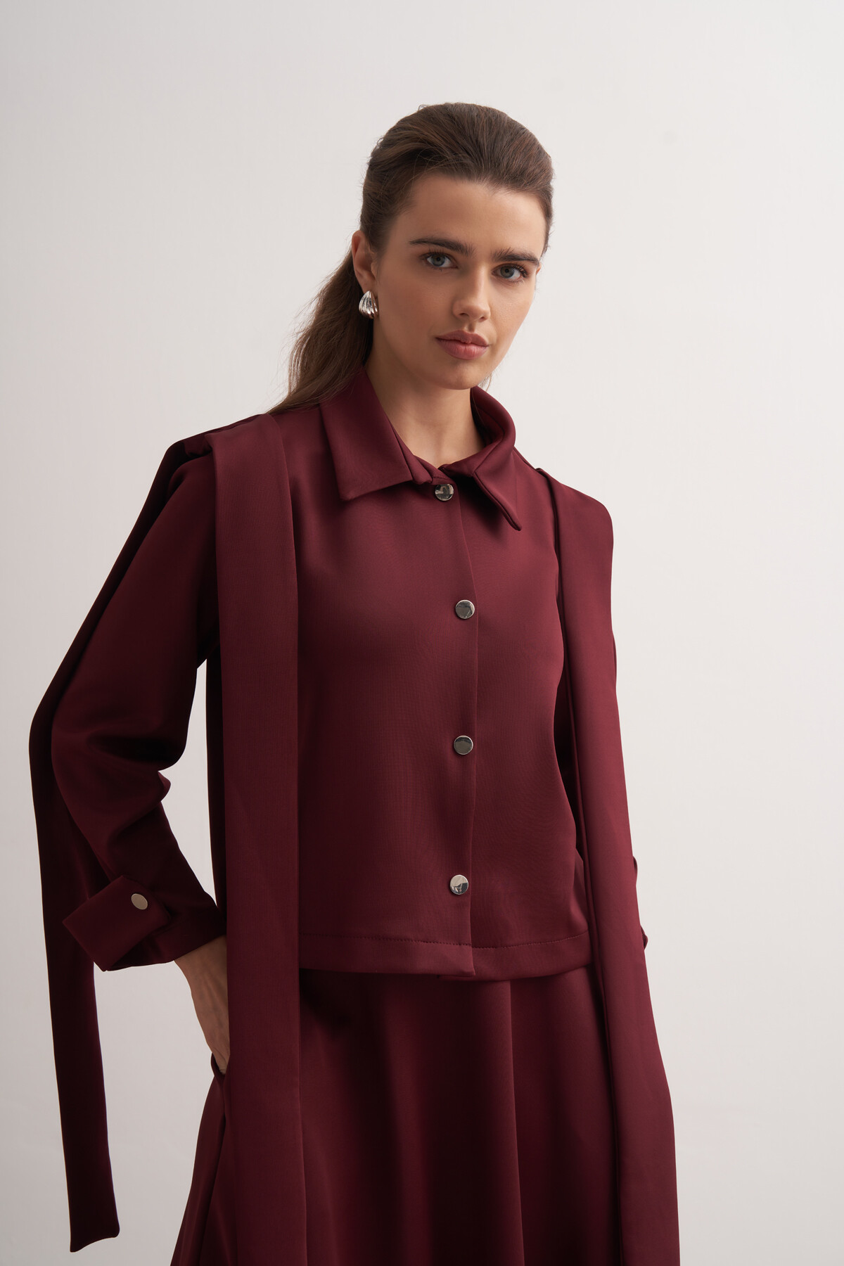 Shawl Detailed Skirt Jacket Set