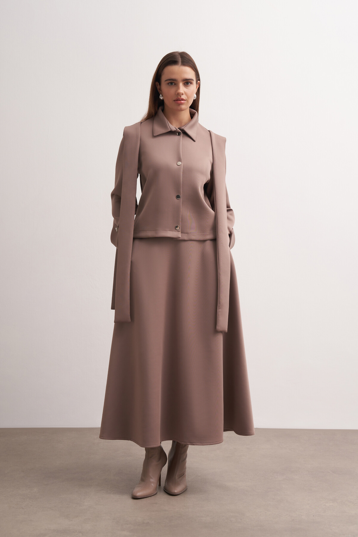 Shawl Detailed Skirt Jacket Set