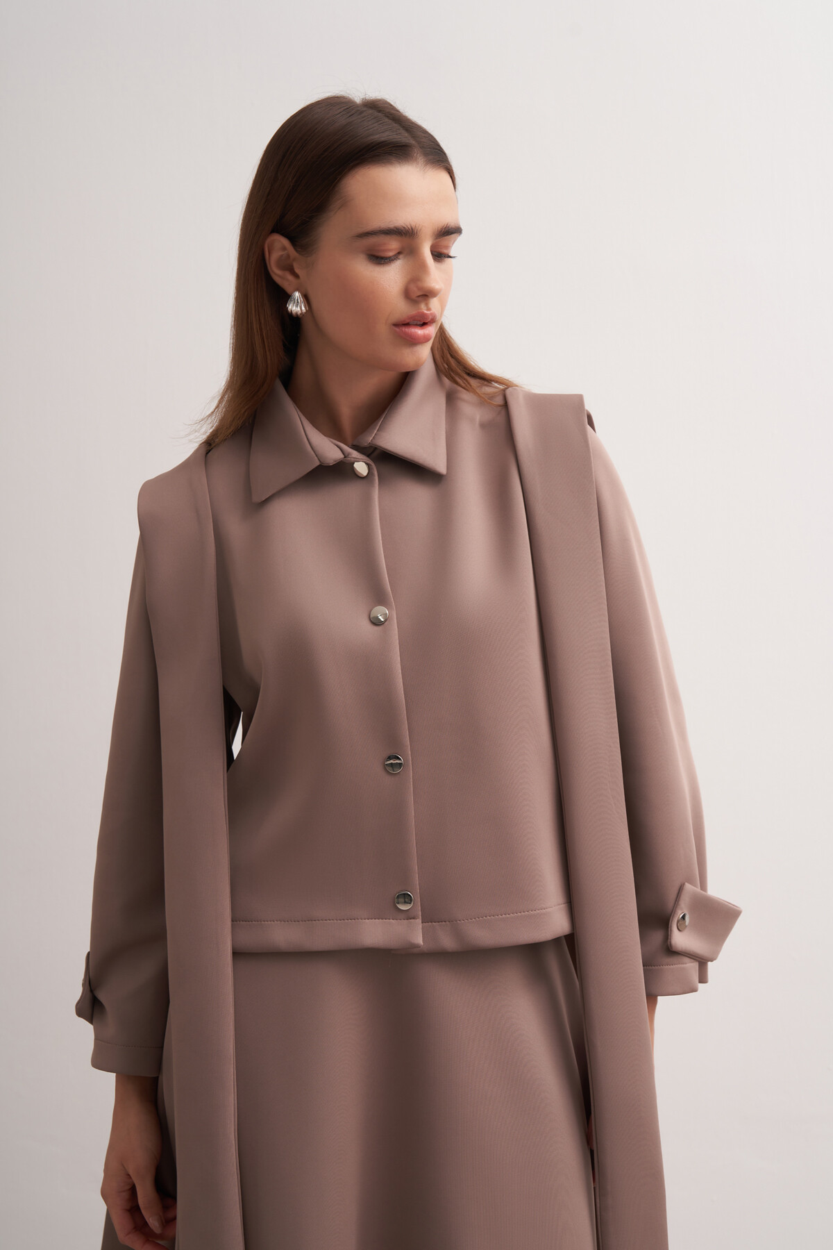 Shawl Detailed Skirt Jacket Set