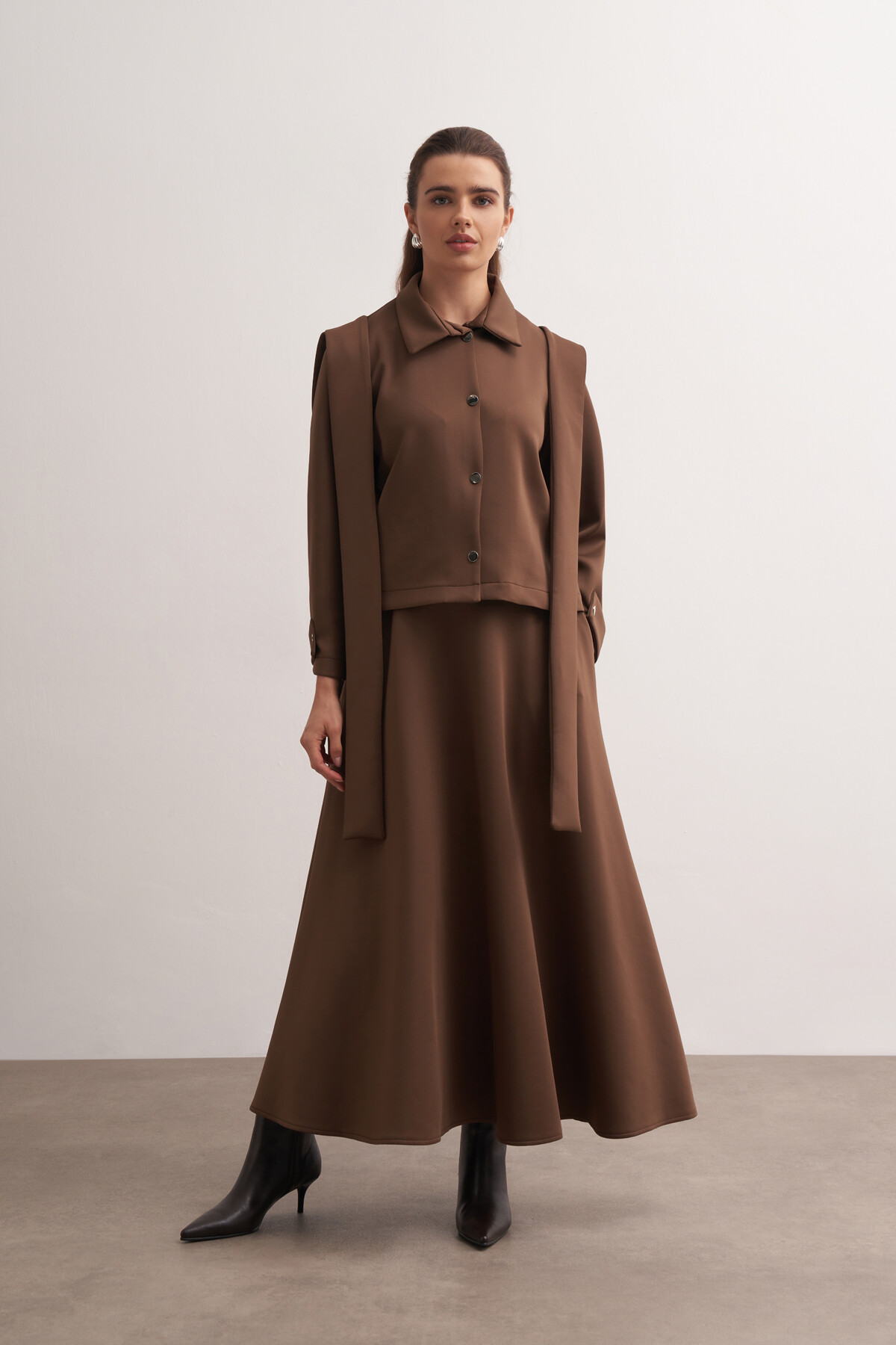 Shawl Detailed Skirt Jacket Set