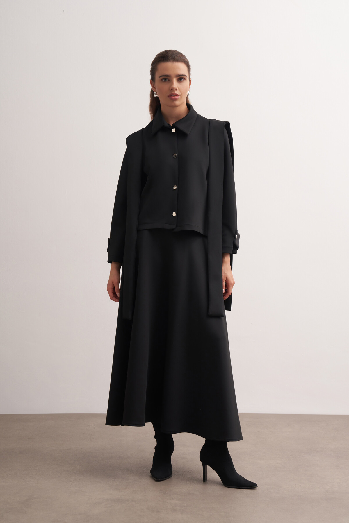 Shawl Detailed Skirt Jacket Set