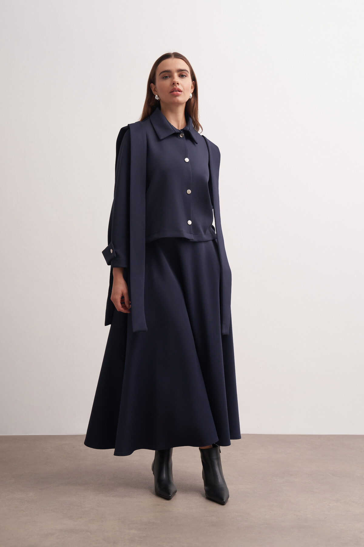 Shawl Detailed Skirt Jacket Set