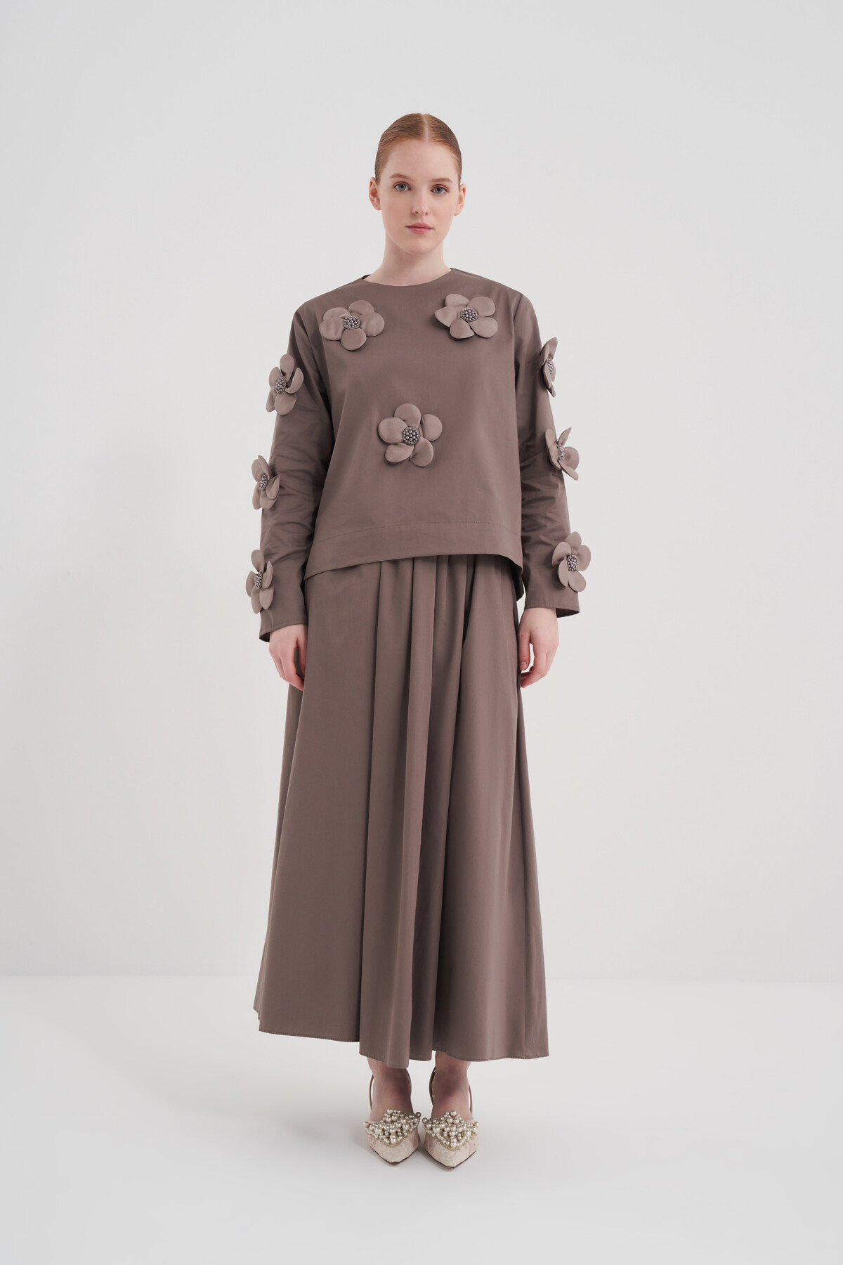 Double Suit with Floral Detailed Skirt