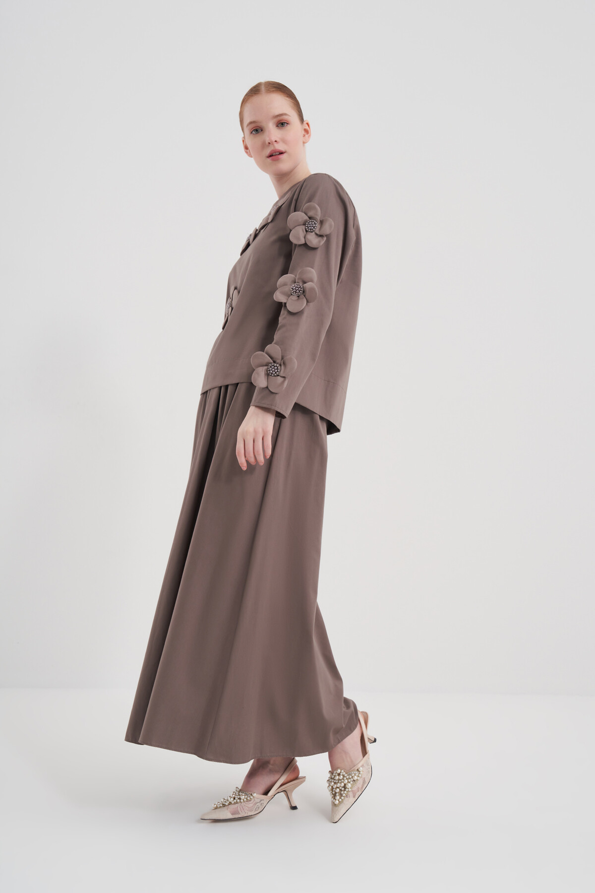 Double Suit with Floral Detailed Skirt