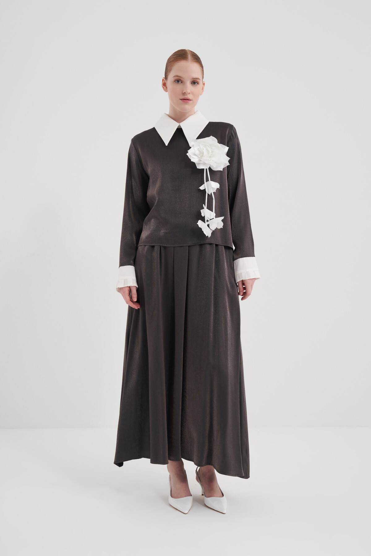 Rose Buckle Shirt Collar Double Set