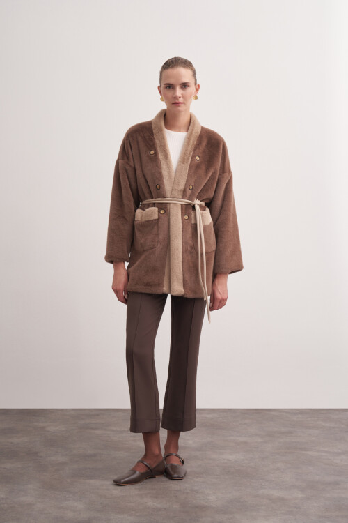 Button Detailed Plush Coat