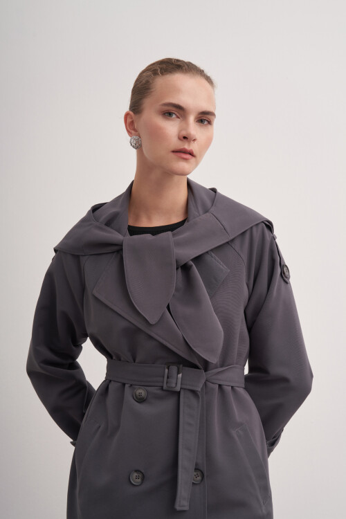 Double Breasted Trench Coat with Scarf