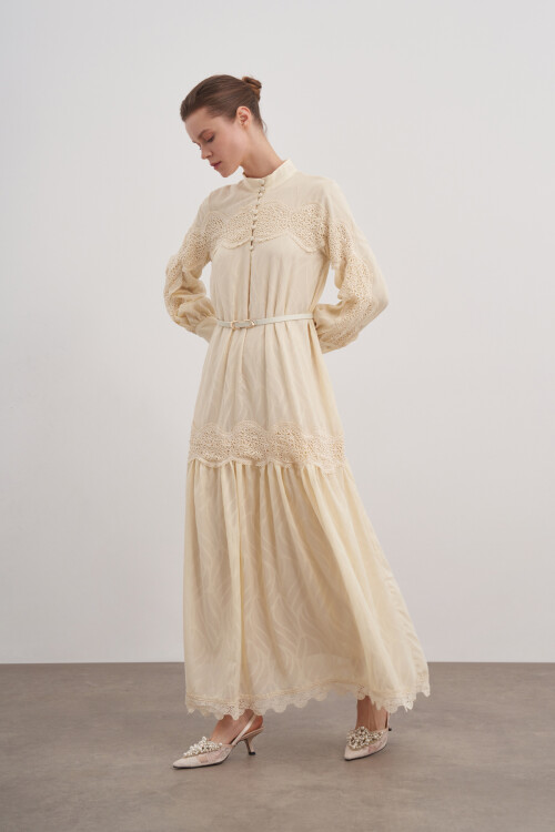 Laced Belt Detailed Chiffon Dress
