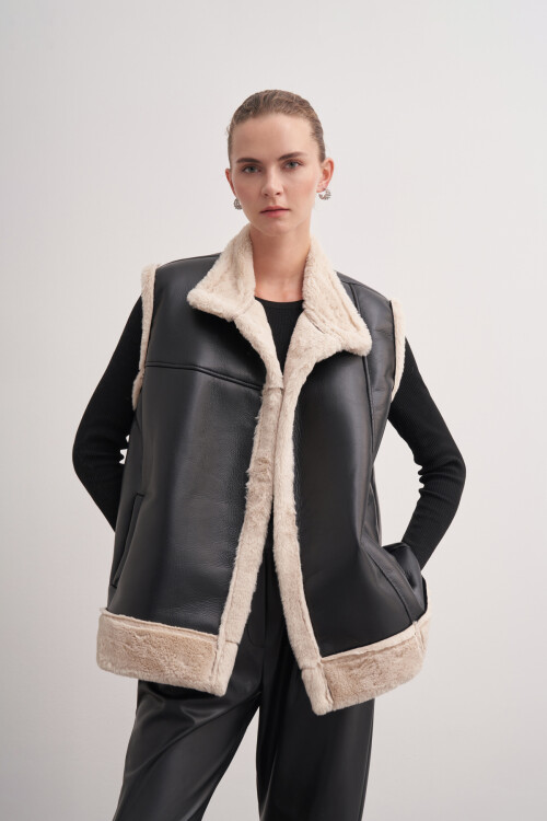 Plush Detailed Leather Vest