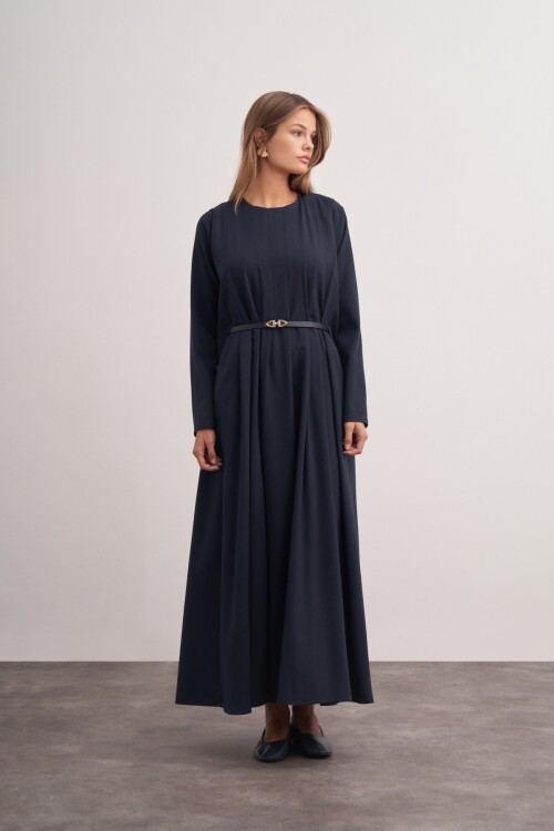 Pleat Detailed Belted Dress
