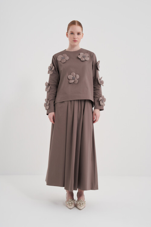 Double Suit with Floral Detailed Skirt