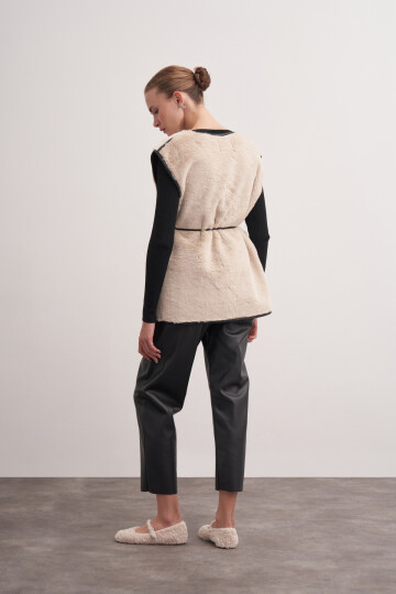 Tied Leather Detailed Plush Vest