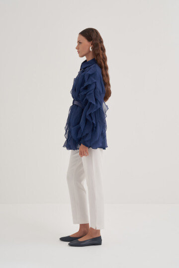 Ruffle Detailed Belted Shirt