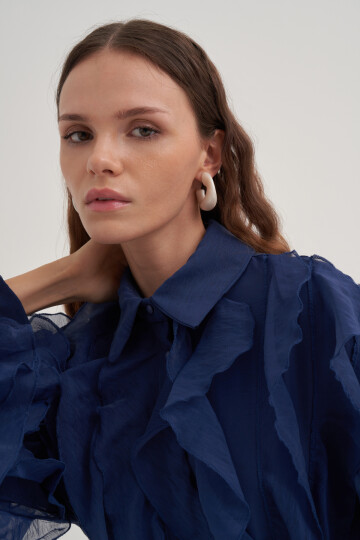 Ruffle Detailed Belted Shirt