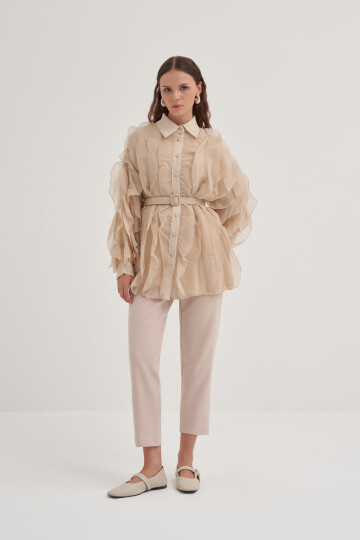 Ruffle Detailed Belted Shirt