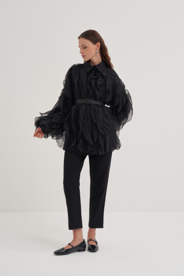 Ruffle Detailed Belted Shirt