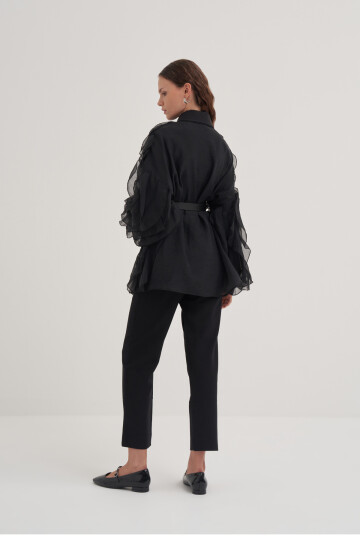 Ruffle Detailed Belted Shirt