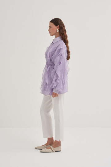 Ruffle Detailed Belted Shirt