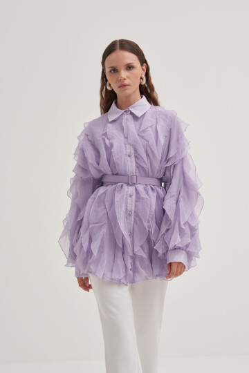 Ruffle Detailed Belted Shirt